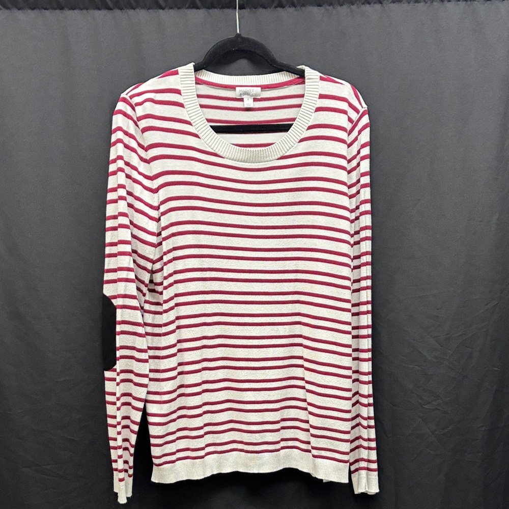 Market & Spruce Burgundy and White Striped Top